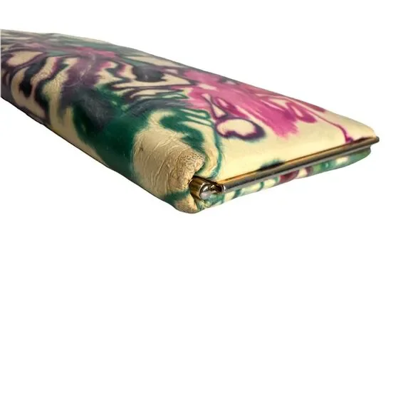 Abstract Leather Clutch Pink Green Statement  Wallet Large Evening Bag Lodis - Picture 9 of 15